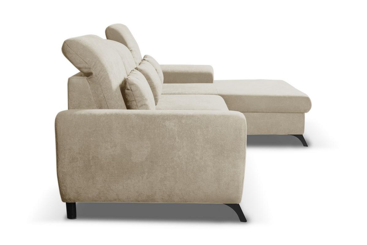 ECKSOFA LUCE R-S Beige Plüsch-Stoff mit Schlaffunktion - Beige, Holz (279/172cm) - MASSENO