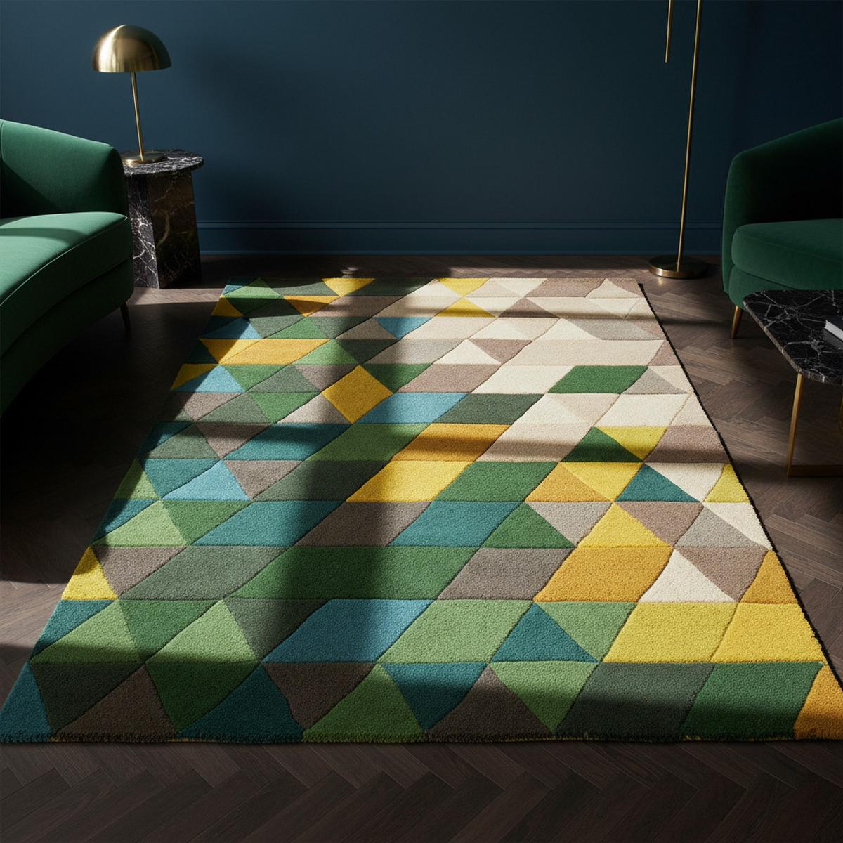 WOLLTEPPICH DERWENT, geometrisch, Grün, 80 x 150 cm - Grün, Textil (150/80cm) - KADIMA DESIGN