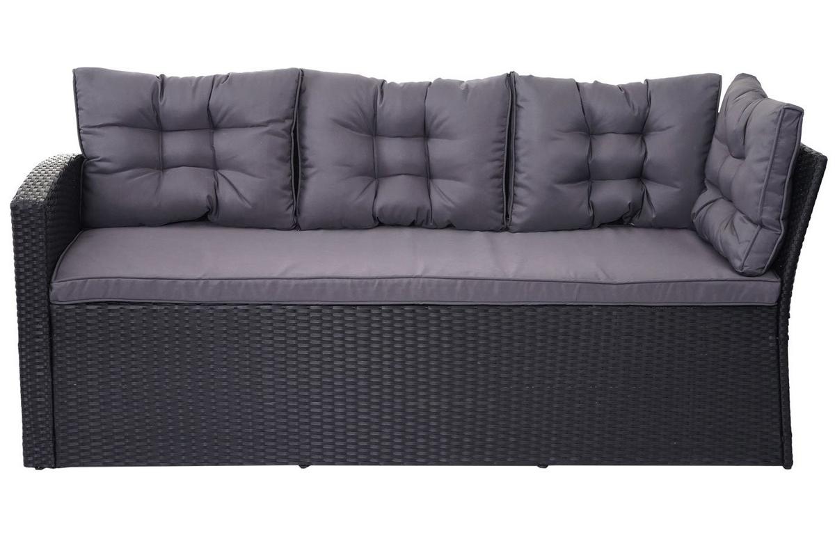 POLY-RATTAN-GARNITUR MIT BANK Schwarz 1 Eckbank, 1 Tisch, 1 Sitzbank-Set - Schwarz, Kunststoff - MCW