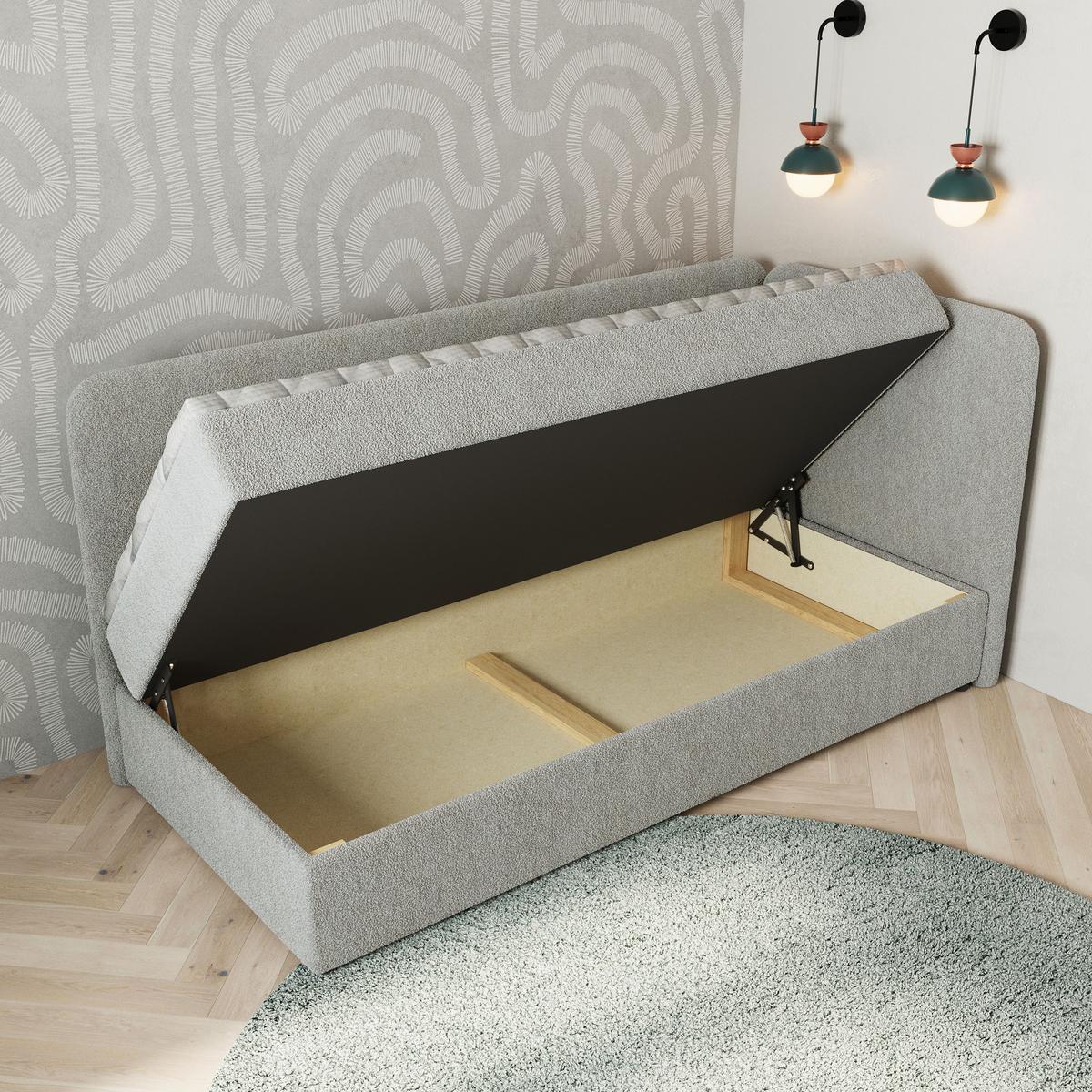 BOXBETT GINA 100x200 cm mit Matratze und Topper, H2+H3 - Hellgrau - Hellgrau, Holz (100/200cm) - MASSENO