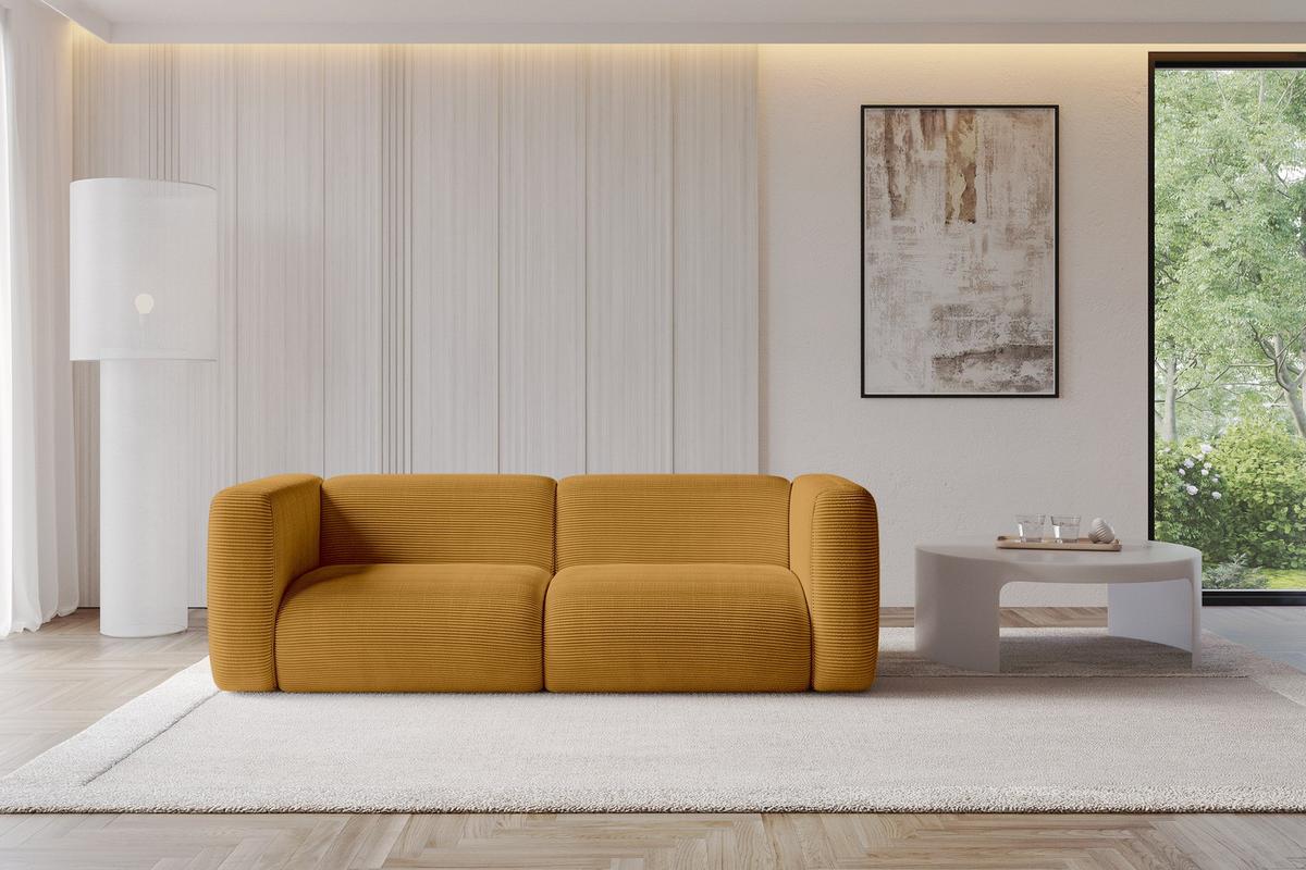 MODULARES Sofa 2-SITZER MIRA-S1 228x89x70 Senfgelb cm Cord - Currygelb/Schwarz, Holzwerkstoff/Kunststoff (228/70/89cm) - ALTDECOR