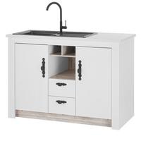 KÜCHENSCHRANK weiß Pinie Landhaus, Küche Unterschrank für Spüle oder Kochfeld, 129 x 92 cm, Soft-Close - Schwarz/Weiß, Holzwerkstoff/Metall (129/92/60cm) - Furn.Design