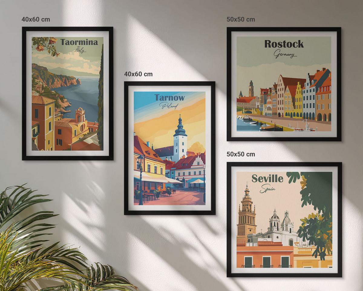 BILDER SET 4er Set - 50x50 cm & 40x60 cm Schwarzer Rahmen - Architektur der Küstenstädte - Schwarz, Kunststoff (50/50cm) - TULUP