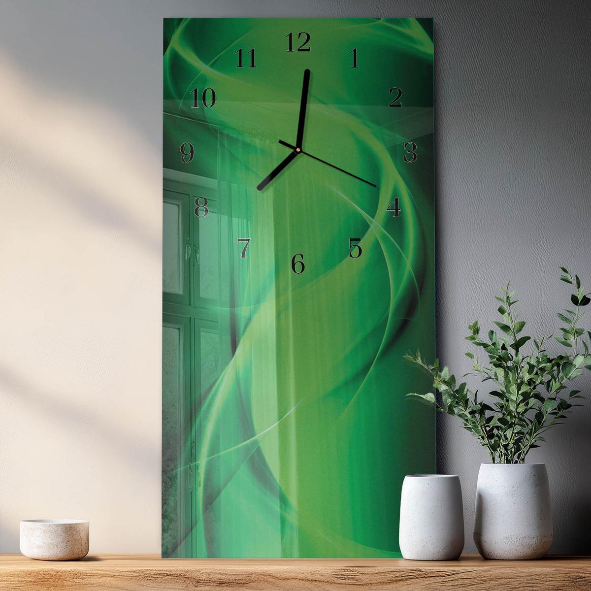 WANDUHR aus Glas 30x60 cm - Abstraktion - Grün, Glas (30/60/0.4cm) - TULUP