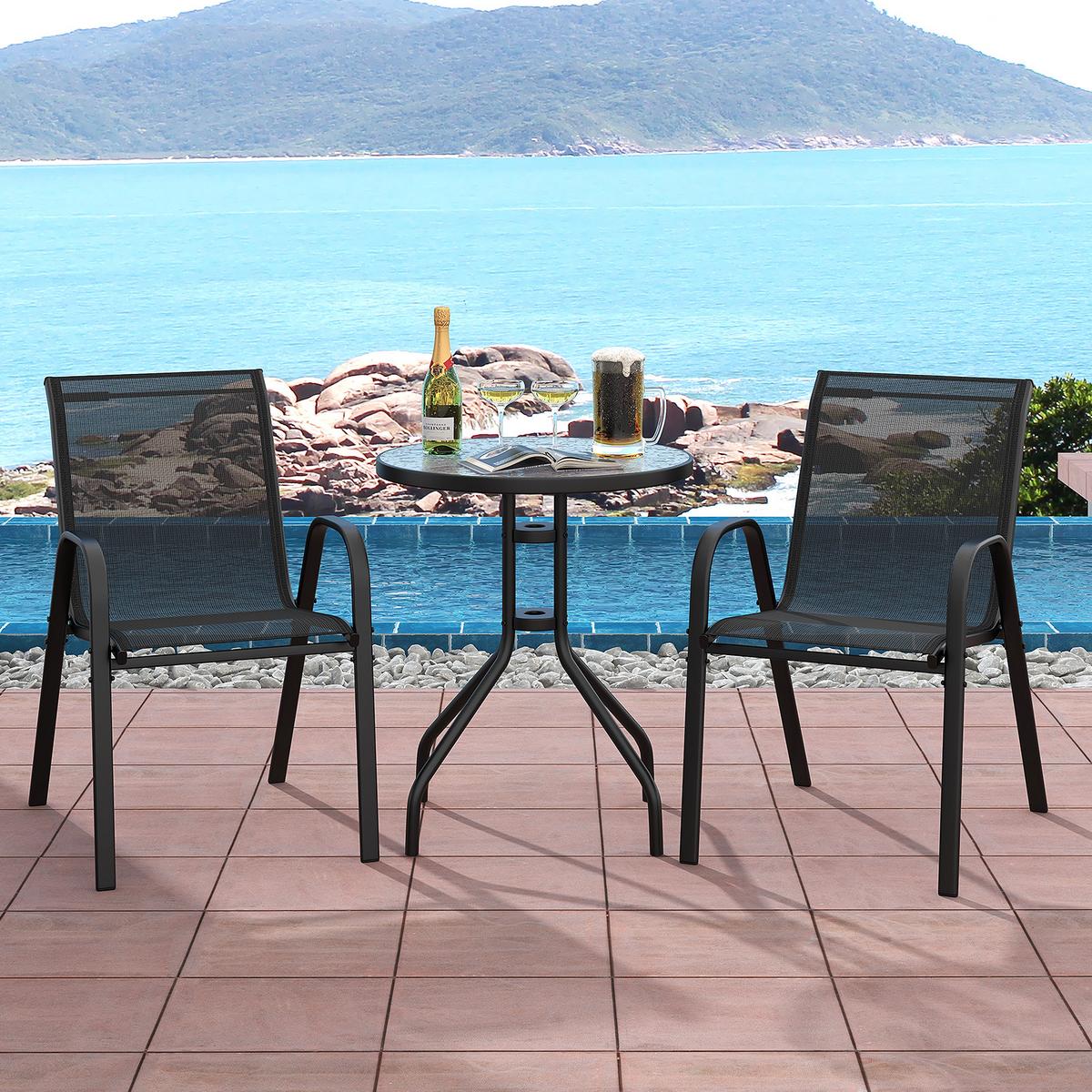 BALKONMÖBEL Set Balkon(3-teilig) - Grau, Metall (67/83/55cm) - COSTWAY