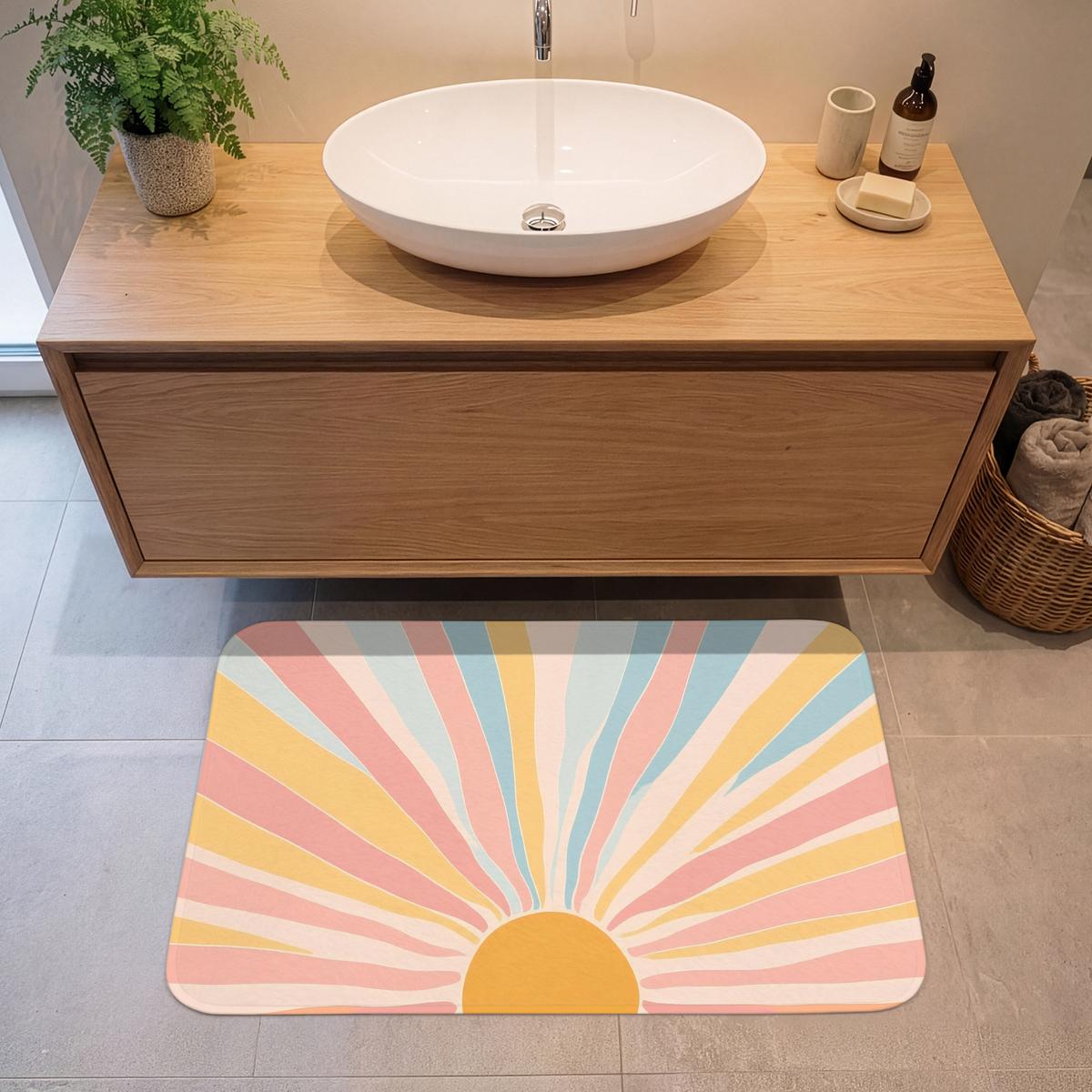 BADEMATTE Illustration - Sonne - Pastellfarben 90x60 cm - Pastellblau, Textil (90/60cm) - OnlyWow