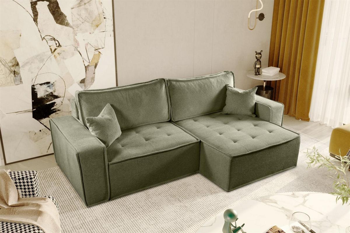 ECKSOFA Schlafsofa Flosi In Raven - Grün, Holzwerkstoff/Textil (248/140cm) - Fun Möbel
