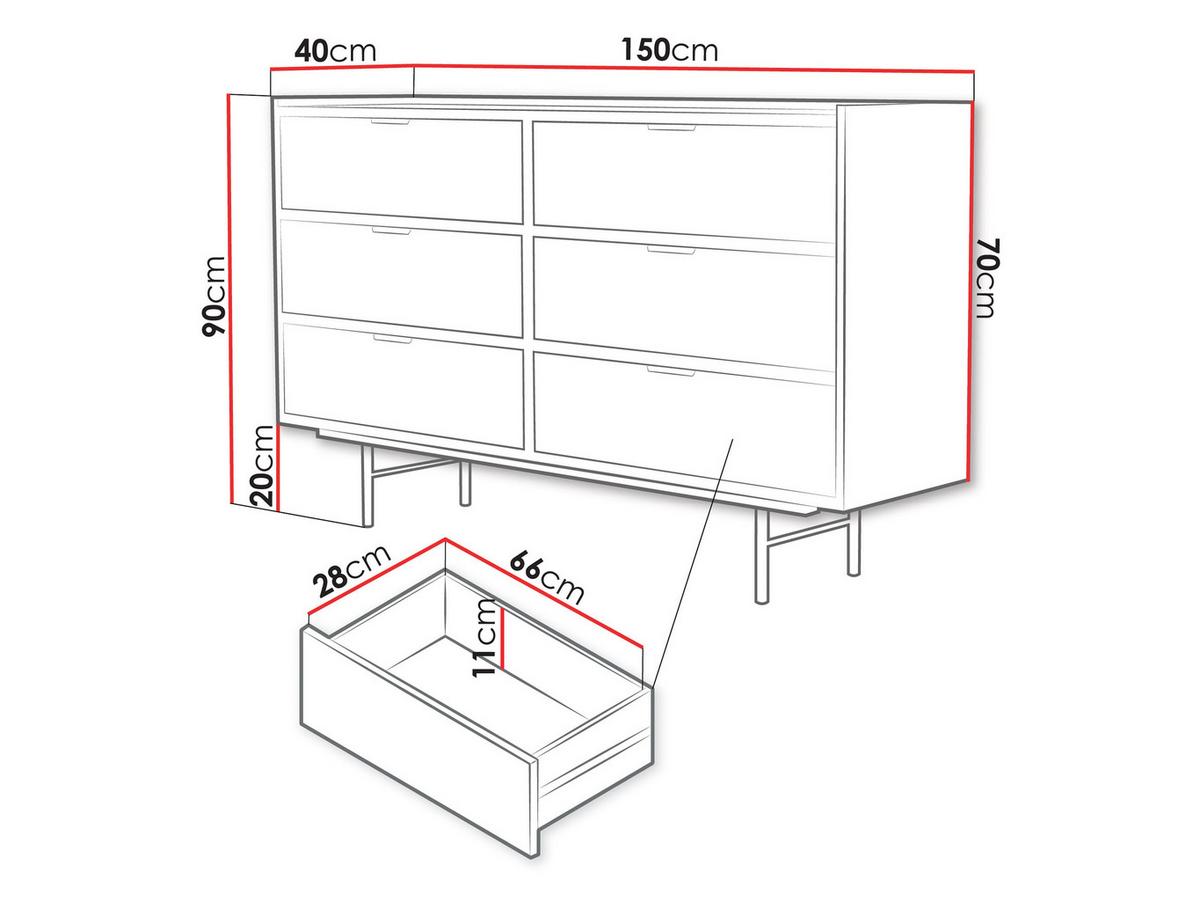 KOMMODE Edison 6S - Nussbaumfarben/Schwarz, Holzwerkstoff/Metall (150/90/40cm) - MIRJAN24