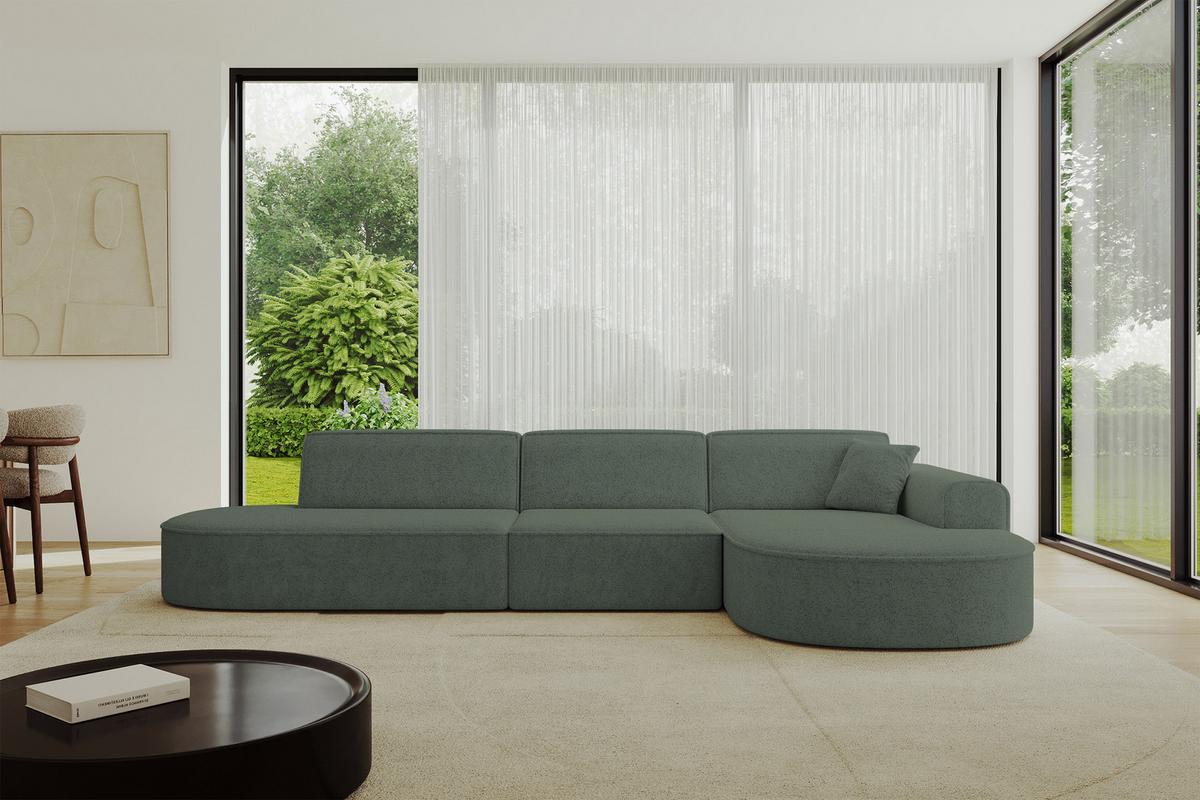 ECKSOFA Ottomane Rechts MARI-L2 - 328x171x79 cm Grün Tissu - Schwarz/Grün, Holzwerkstoff/Kunststoff (171/328cm) - ALTDECOR