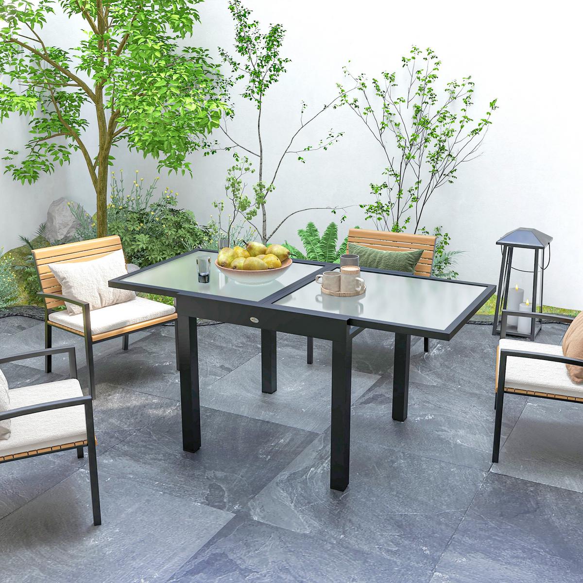 GARTENTISCH ausziehbar Aluminium 160x80 cm Wetterfest Buffettisch rutschfest - Schwarz/Weiß, Metall (160/80/75cm) - Outsunny