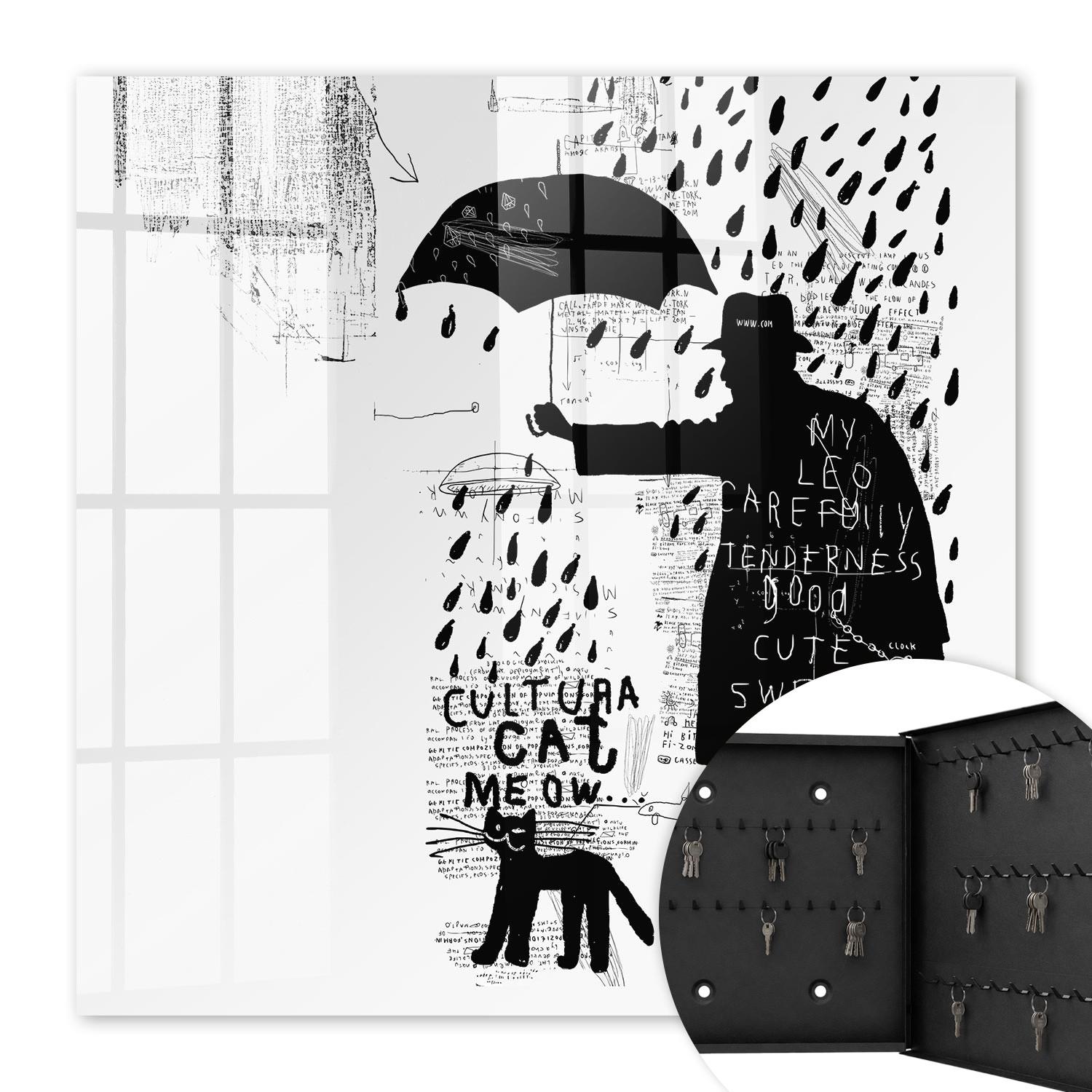 SCHLÜSSELBOX Schwarz 30x30 cm- Türöffnung nach rechts - Schwarze Silhouette - Schwarz, Metall (30/30/5cm) - TULUP
