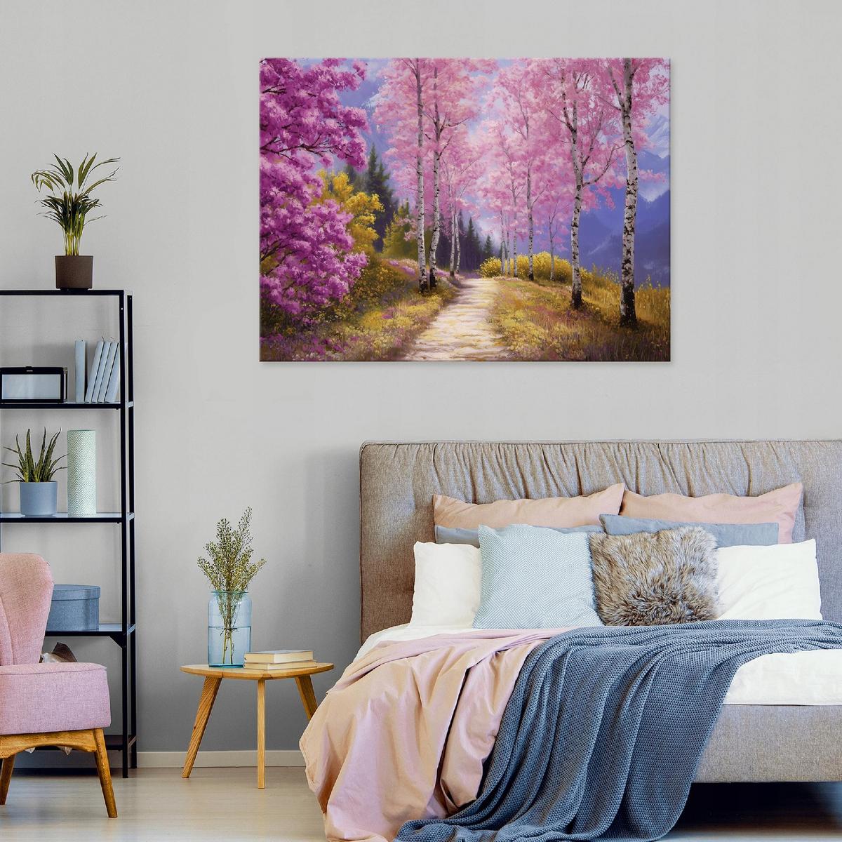LEINWANDBILD Wald Birken Rosa 100x70 cm - Multicolor, Holzwerkstoff (100/70cm) - Wallarena