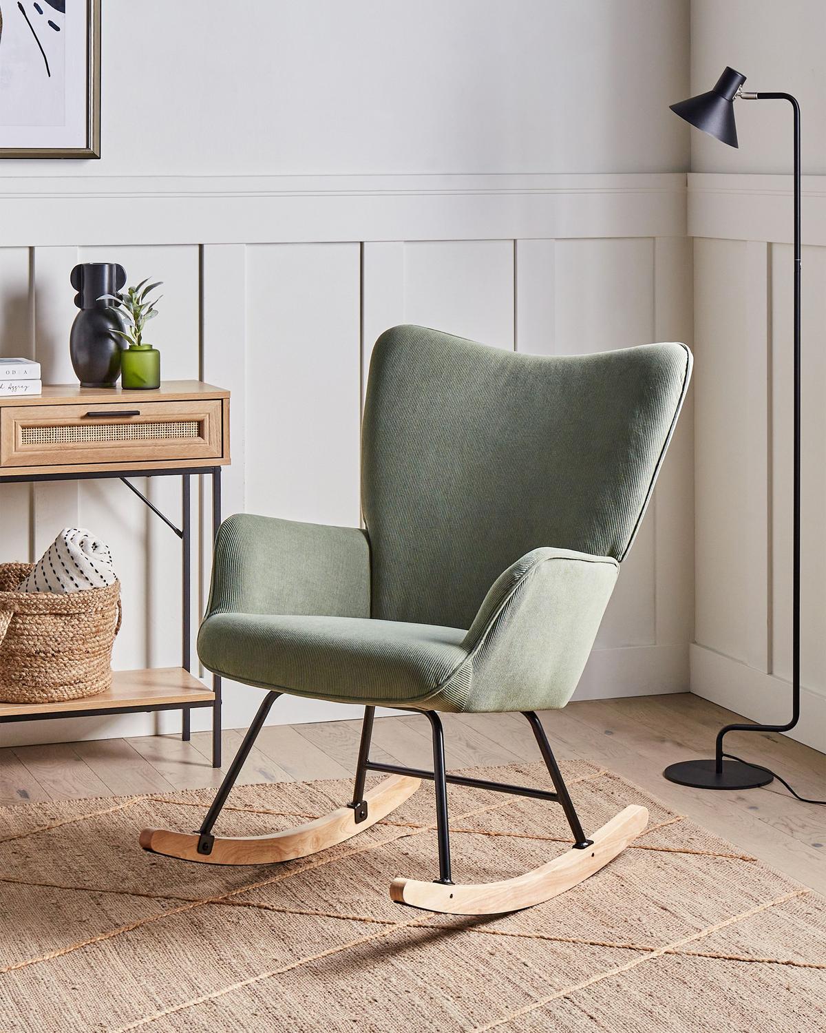 SCHAUKELSESSEL Cord Dunkelgrün Arset - Olivgrün, Textil (71/104/83cm) - Beliani