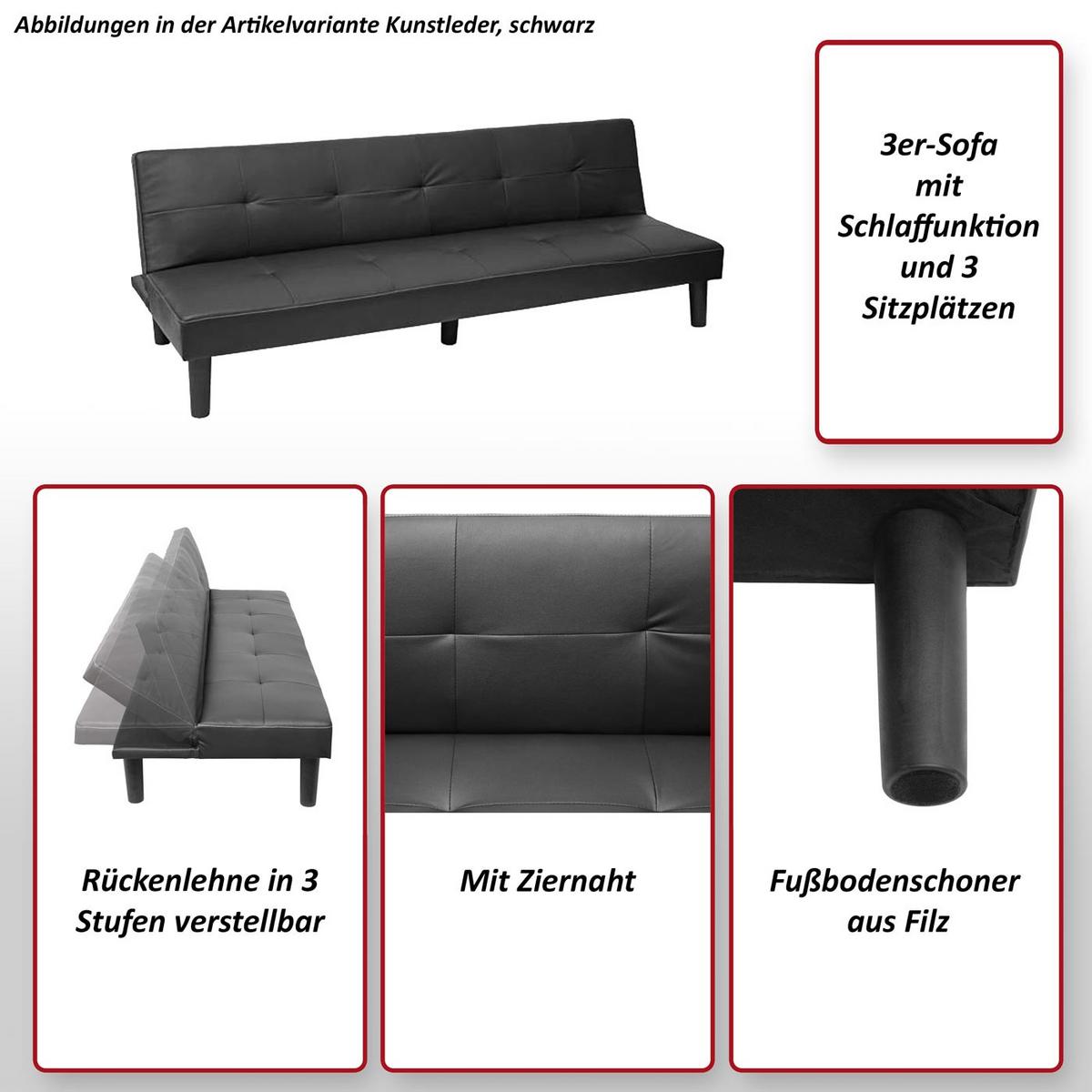 3ER-SOFA Grau - Grau, Textil (195/68/73cm) - MCW