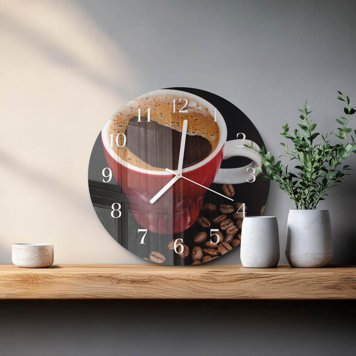 WANDUHR aus Glas Ø30 cm - Tasse Kaffee - Braun, Glas (30/30/0.4cm) - TULUP