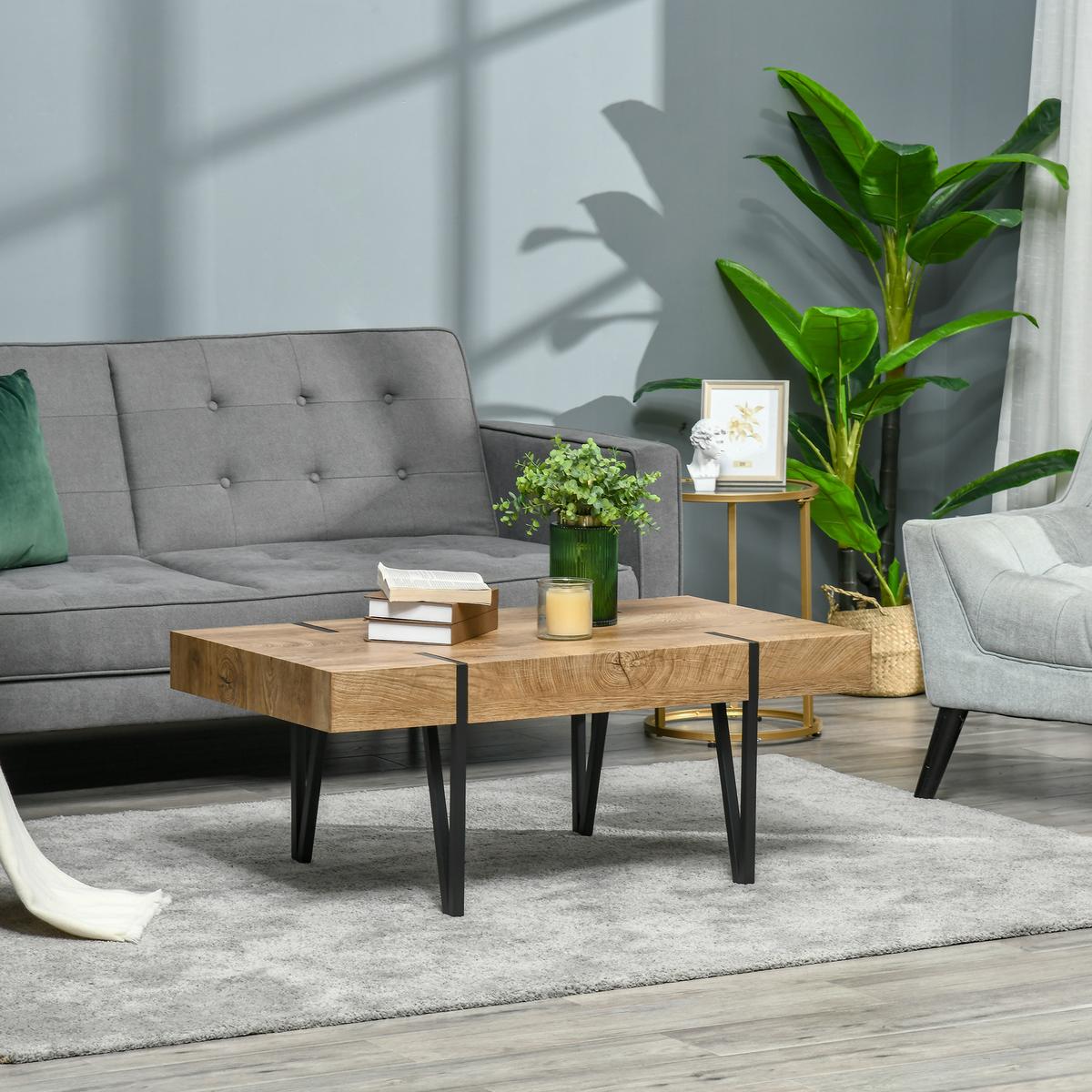 COUCHTISCH Beistelltisch Kaffeetisch mit verstellbaren Fußstützen Sofatisch - Naturfarben, Kunststoff (105/60/42cm) - HOMCOM