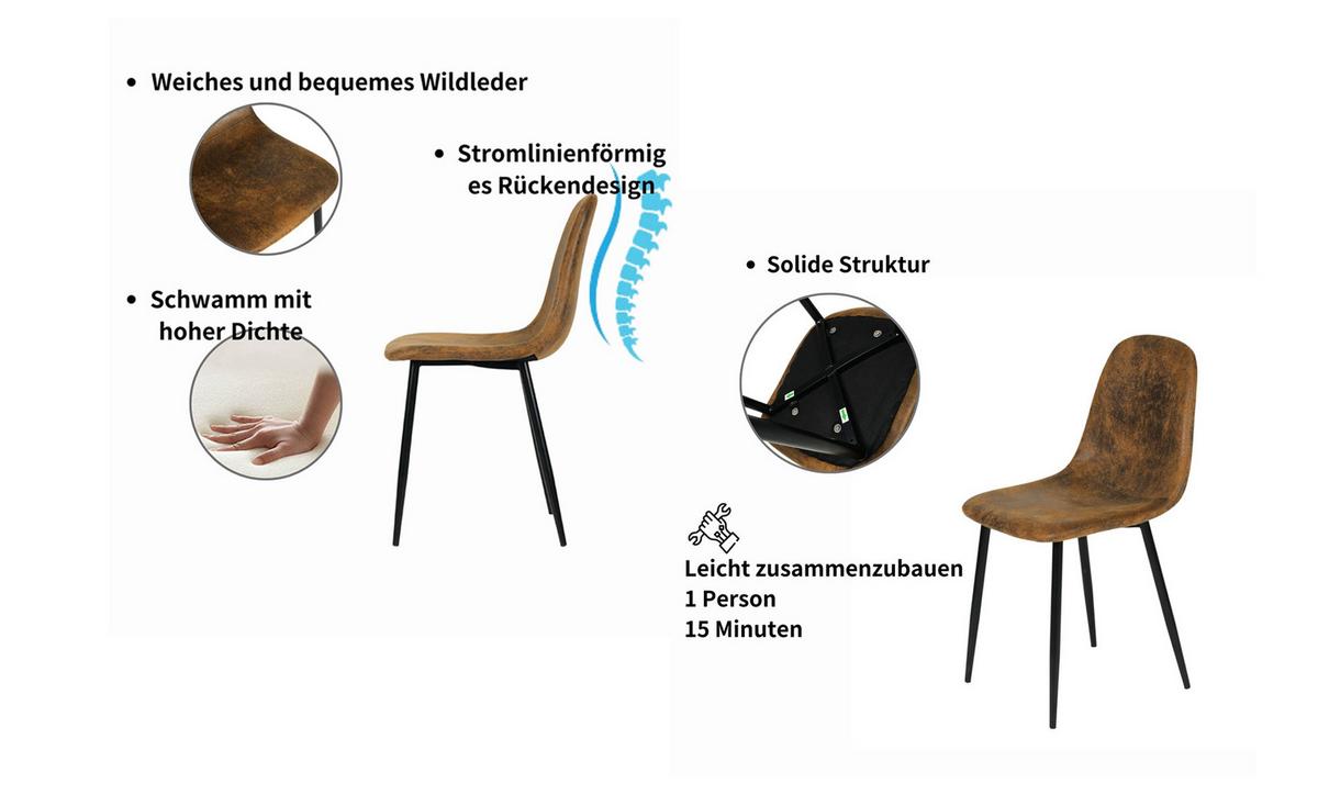 ESSTISCH SET mit 4 Stühlen Vintage Braun & Holzoptik - Braun, Holzwerkstoff/Textil (157/75/70cm) - Urban Meuble