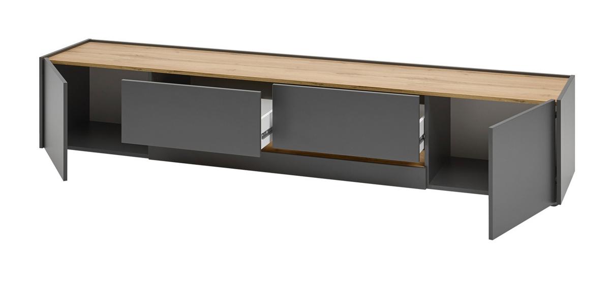 TV-LOWBOARD grau matt, Eiche Wotan 223 cm, großer TV Unterschrank mit viel Stauraum - Eiche Wotan/Schwarz, Holzwerkstoff/Kunststoff (223/40/45cm) - Furn.Design