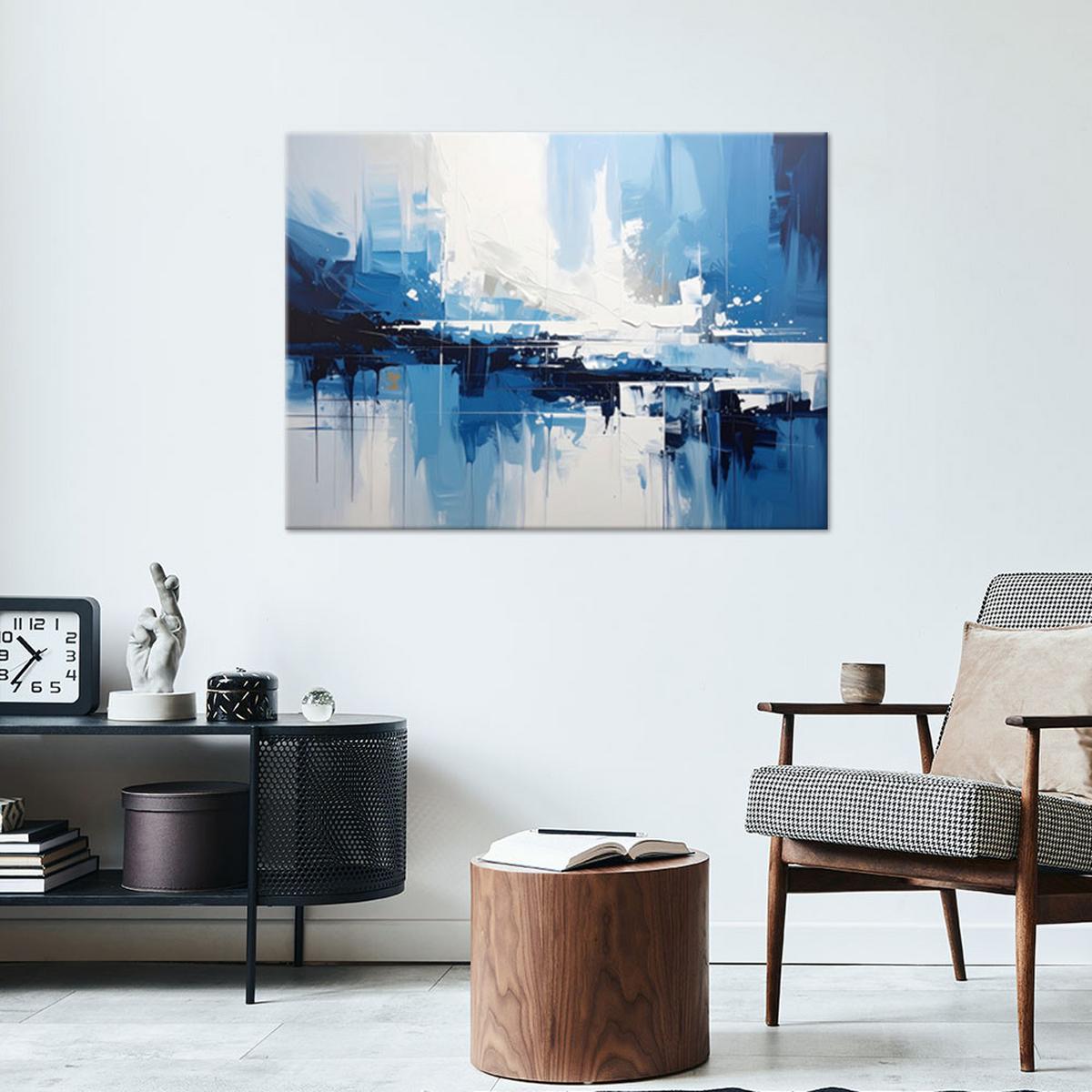 BILD auf Leinwand, Blaue texturierte moderne Abstrakt - Blau, Textil (30/20cm) - Feeby