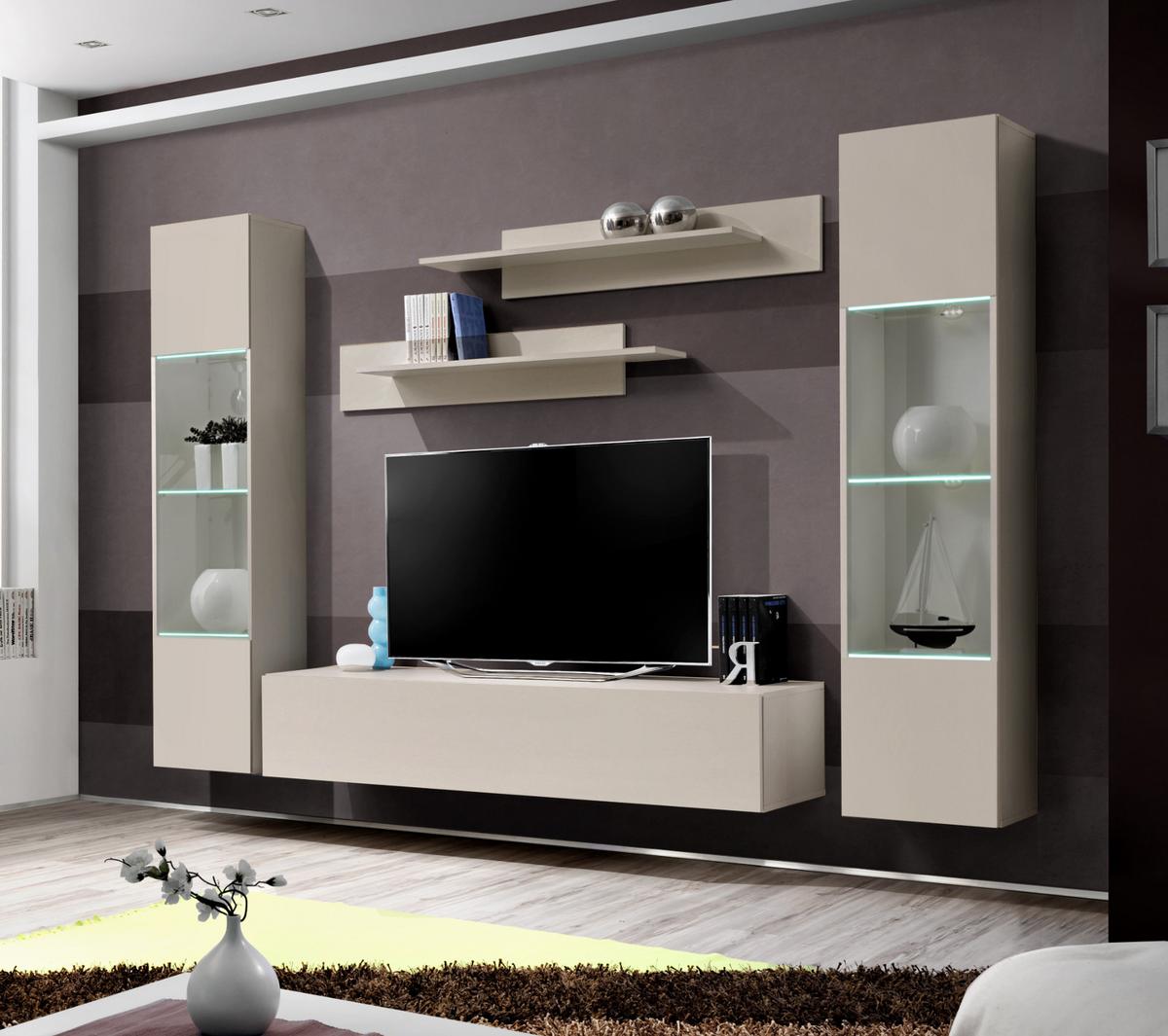 WOHNWAND Kaschmir 5-teilig 260 cm, Schrankwand hängend mit LED-Beleuchtung - Kaschmir, Glas/Holzwerkstoff (260/170/40cm) - Inn.Furn
