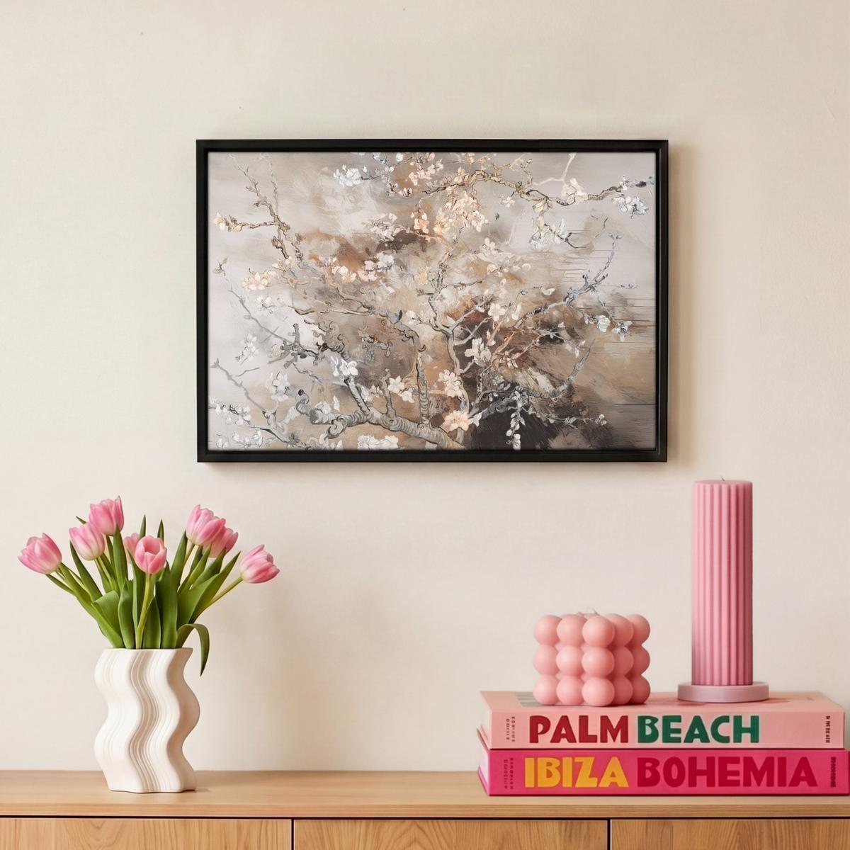 LEINWAND Bilder mit Rahmen - Mandelblüte - Kunst - Van Gogh - Beige - Abstrakt - 30x20 - Braun, Textil (30/20cm) - MuchoWow
