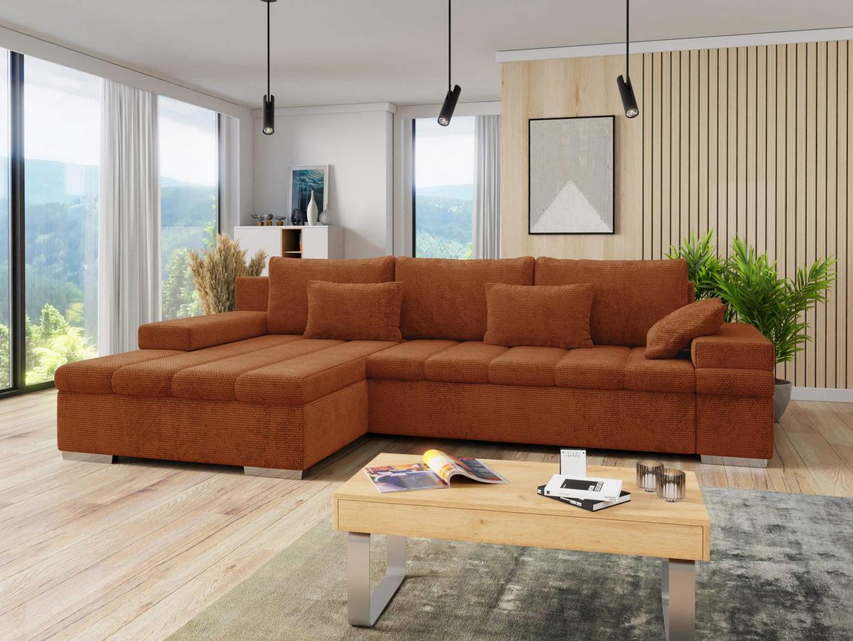 ECKSOFA Bangkok, Seite: Links - Silberfarben/Bronzefarben, Holz/Textil (310/175cm) - MIRJAN24