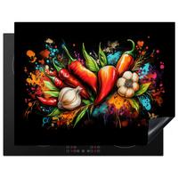 HERDABDECKPLATTE Gemüse - Paprika - Knoblauch - Graffiti - Farbe - Bunt Induktionsmatte 77x59 cm - Rot, Kunststoff (77/59/0.2cm) - MuchoWow