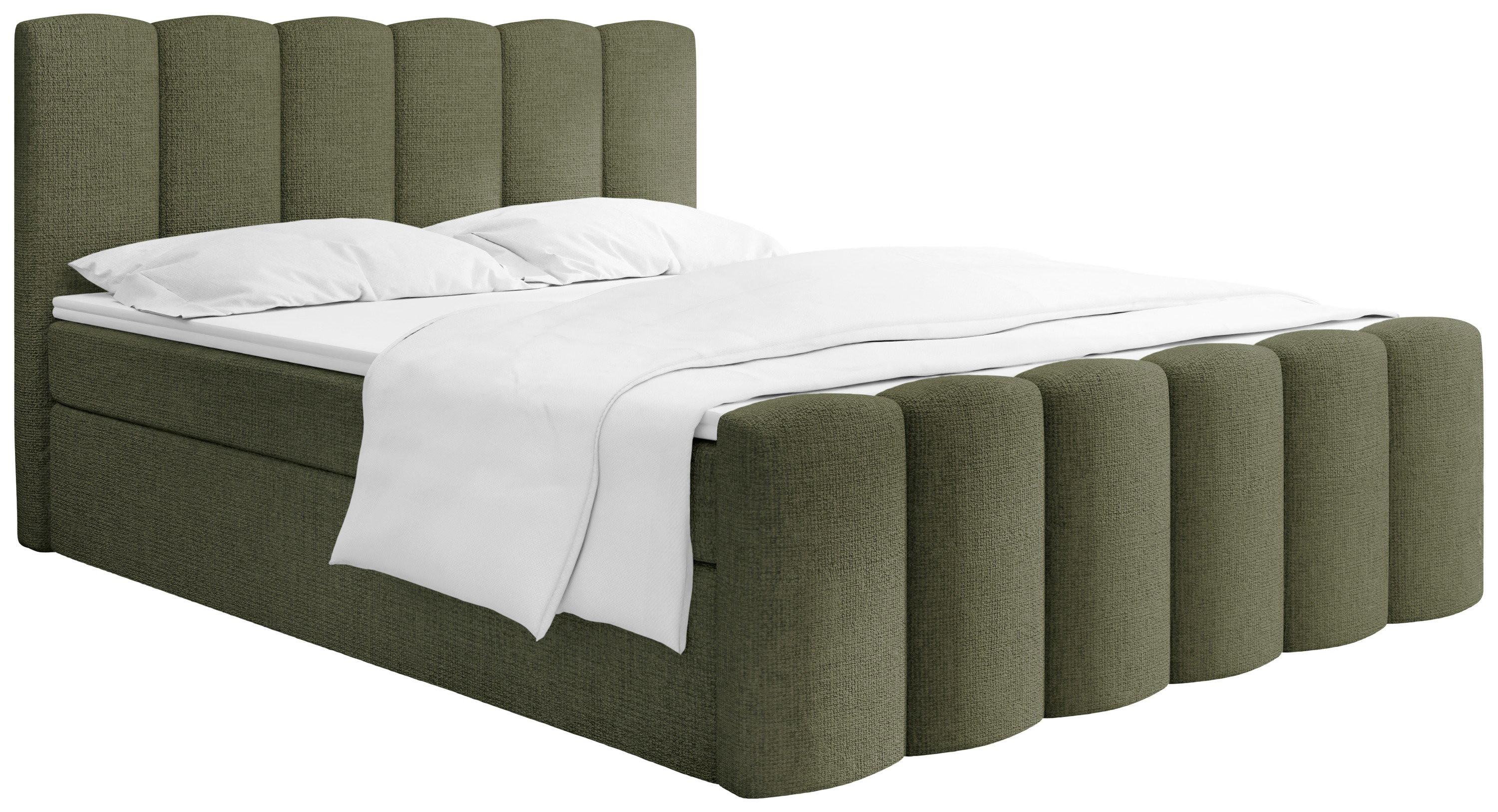 BOXBETT Serenity mit Bettkasten, Grün Chenille 200x200 cm – inkl. H4 Taschenfederkern Matratze & Foam Topper - Schwarz/Grün, Holz/Holzwerkstoff (200/200cm) - WFL GROUP