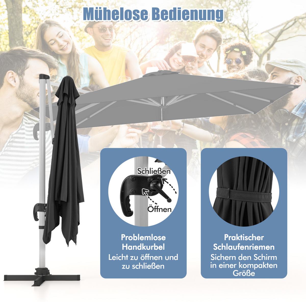 AMPELSCHIRM 300cm Schwarz - Schwarz, Metall (300/300cm) - COSTWAY