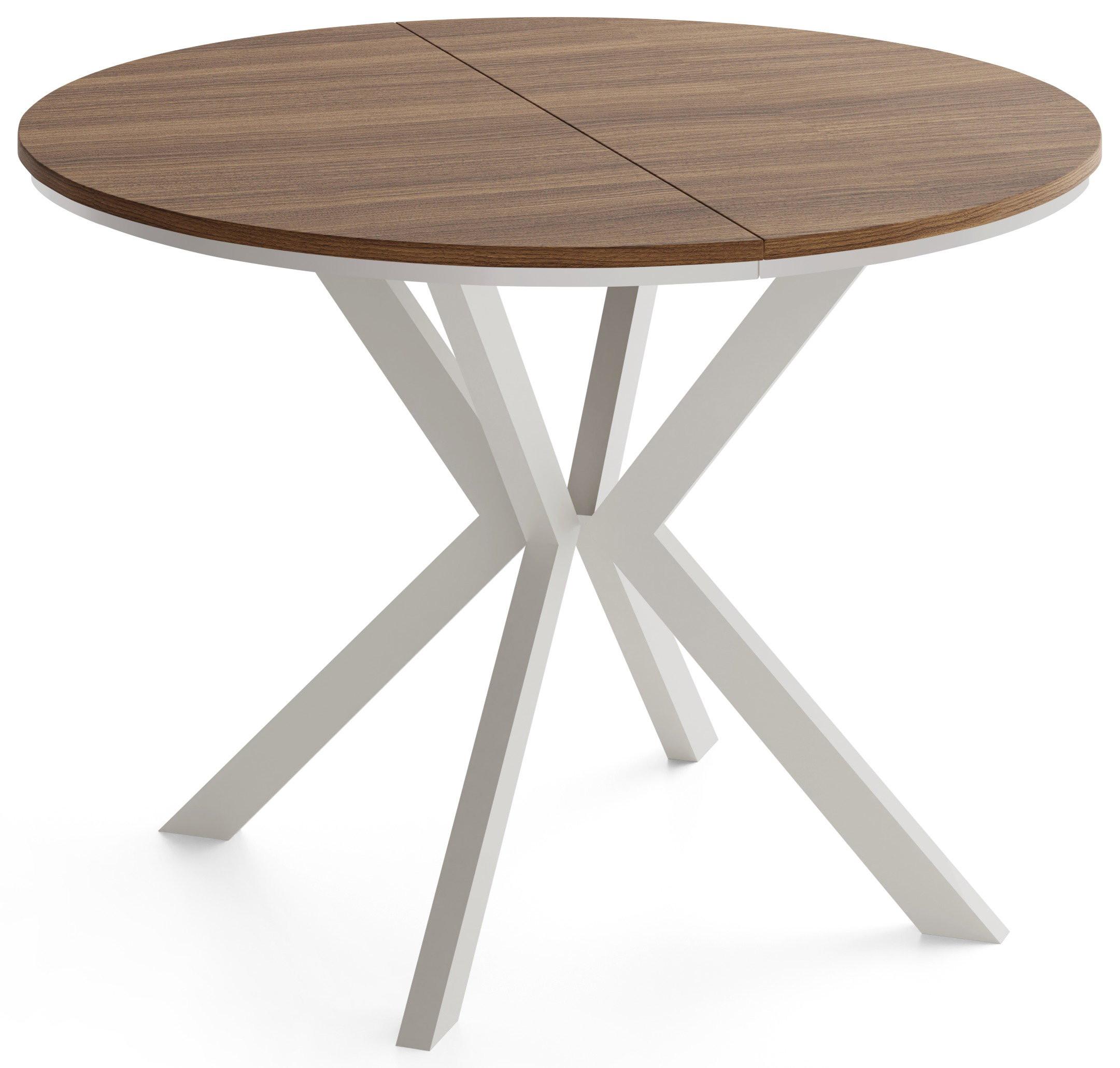 ESSTISCH Valio Neo rund oval ausziehbar verlängerbar mit Metallbeinen in Kaschmir Grau, Nussbaum Braun 100-140/100/76 cm - Kaschmir/Beige, Holzwerkstoff/Metall (100/140/76cm) - WFL GROUP