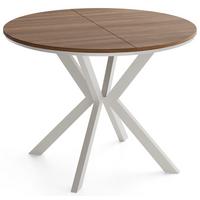 ESSTISCH Valio Neo rund oval ausziehbar verlängerbar mit Metallbeinen in Kaschmir Grau, Nussbaum Braun 100-140/100/76 cm - Kaschmir/Beige, Holzwerkstoff/Metall (100/140/76cm) - WFL GROUP