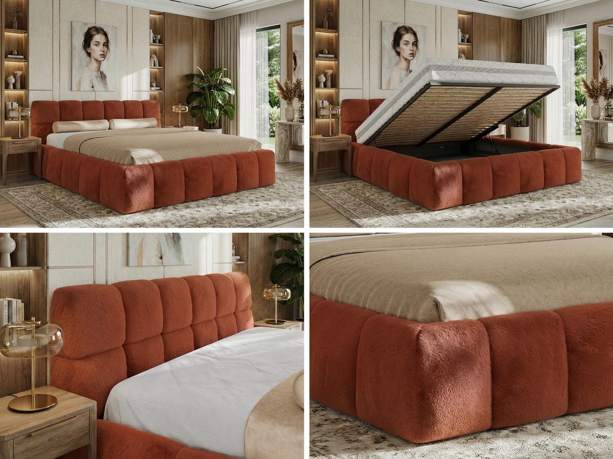 POLSTERBETT NIRA CLASSIC 140/200 - Orange Plüsch - Multipocket-Matratze - Orange, Textil (140/200cm) - MKS