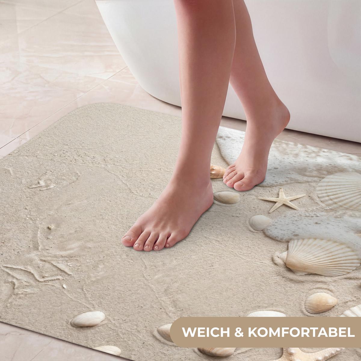 BADEMATTE Muscheln - Seesterne - Strand 90x60 cm - Sandfarben/Creme, Textil (90/60cm) - OnlyWow