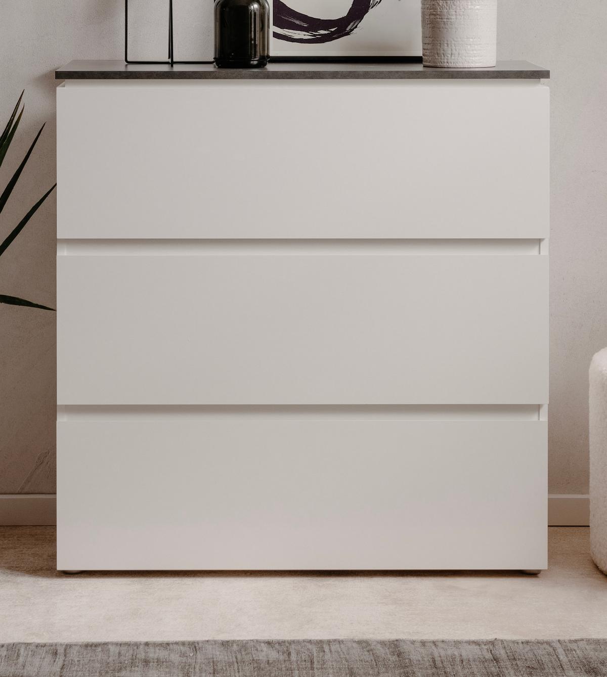 SCHUBLADENKOMMODE weiß Glanz, grau 89 cm, Kommode mit 3 Schubkästen - Schwarz/Weiß, Holzwerkstoff/Kunststoff (88.5/92/40cm) - Furn.Design