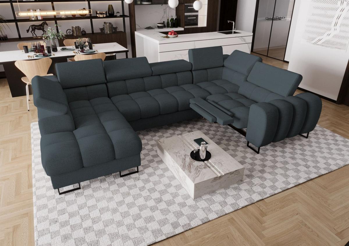 WOHNLANDSCHAFT Bastien Relax - Anthrazit, Holzwerkstoff/Textil (198/95/350cm) - Fun Möbel