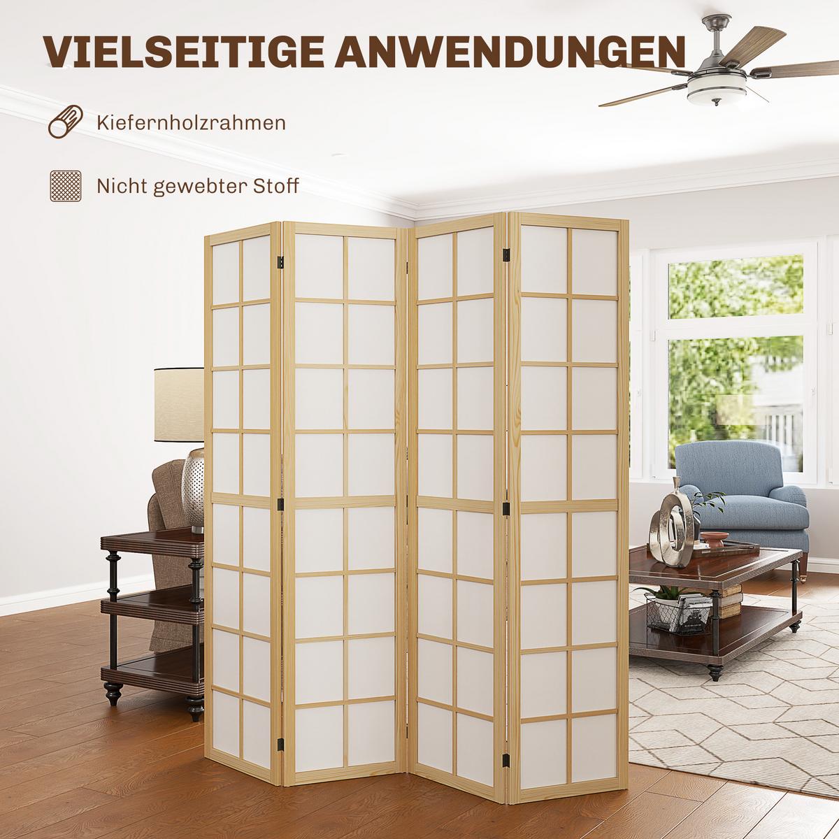 PARAVENT 4-teilig 160 x 170 cm Trennwand Raumteiler für Wohnzimmer Natur - Naturfarben, Holz (1.7/170/160cm) - HOMCOM