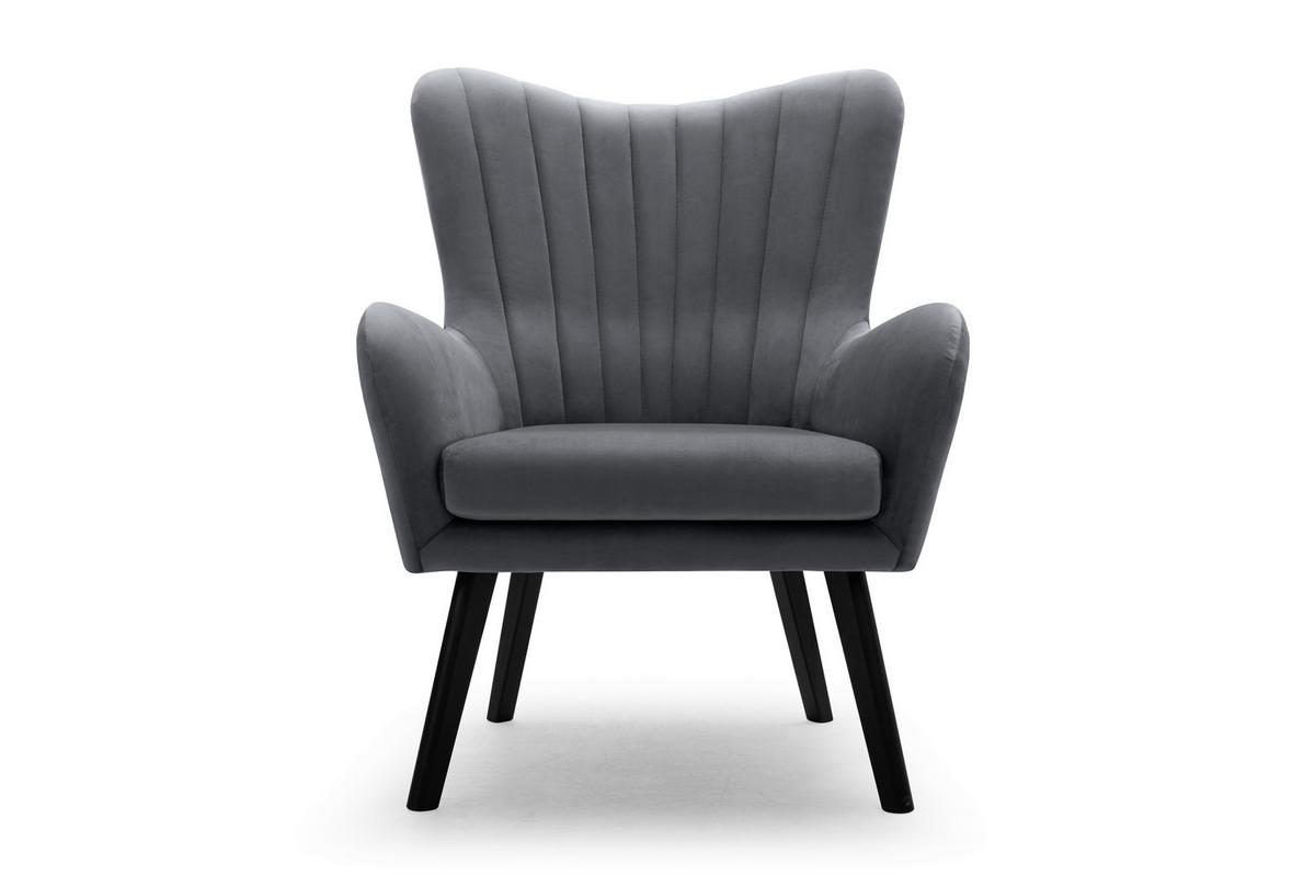 SESSEL DINA, Klassisch Loungesessel ergonomisch, Velours-Stoff Grau - Grau, Holz/Holzwerkstoff (76/100/78cm) - MASSENO