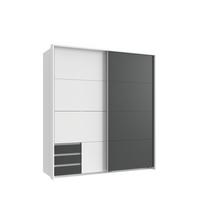 SCHWEBETÜRENSCHRANK 2-türig B183/H200/T65 cm, Passepartout-Kleiderschrank in Weiß, 1x Tür & sichtbare Schubkästen in Grafit / 22696 - Graphitfarben/Alufarben, Holz/Holzwerkstoff (183/200/65cm) - luma-home