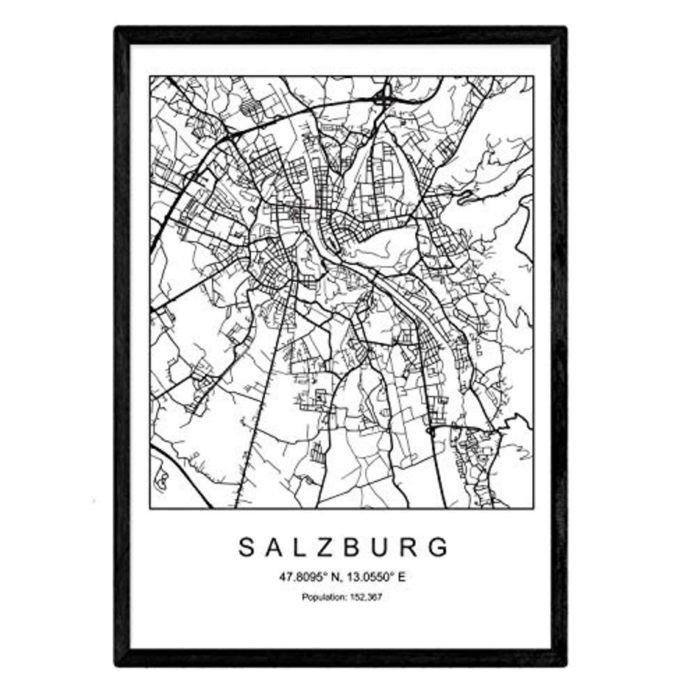 POSTER Salzburg Nordischer Stil A3 Schwarzer Rahmen - Schwarz, Papier (29.7/5/42cm) - Nacnic