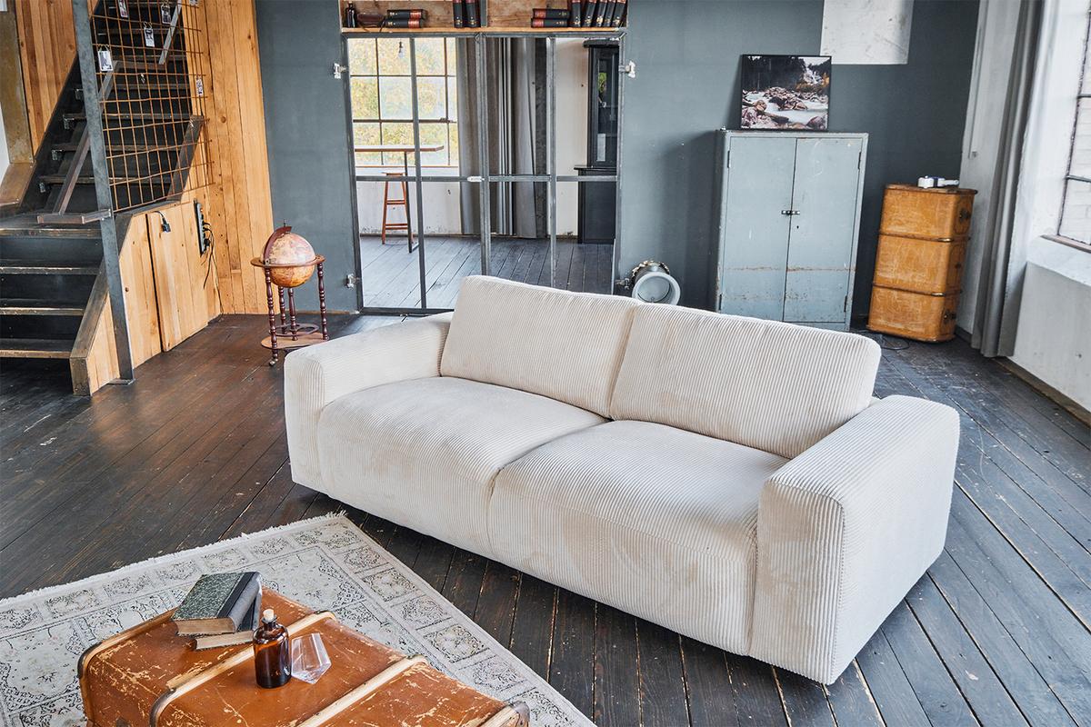 SOFA BODHI Cremeweiß Cord - Creme/Schwarz, Kunststoff/Textil (242/80/110cm) - KAWOLA