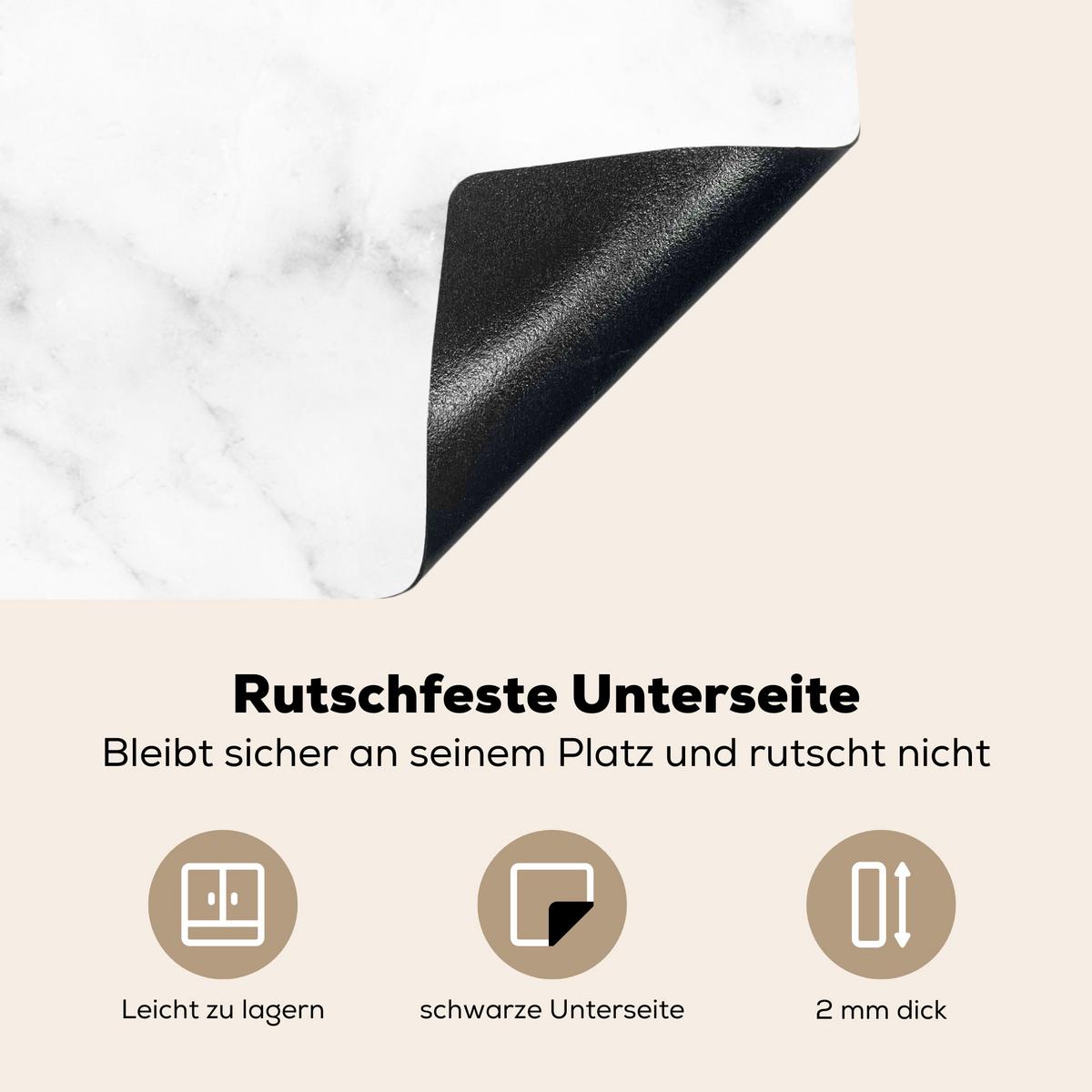 HERDABDECKPLATTE Marmor - Grau - Weiß - Strukturierter Marmor Induktionsmatte 83x51 cm - Weiß, Kunststoff (83/51.5/0.2cm) - MuchoWow