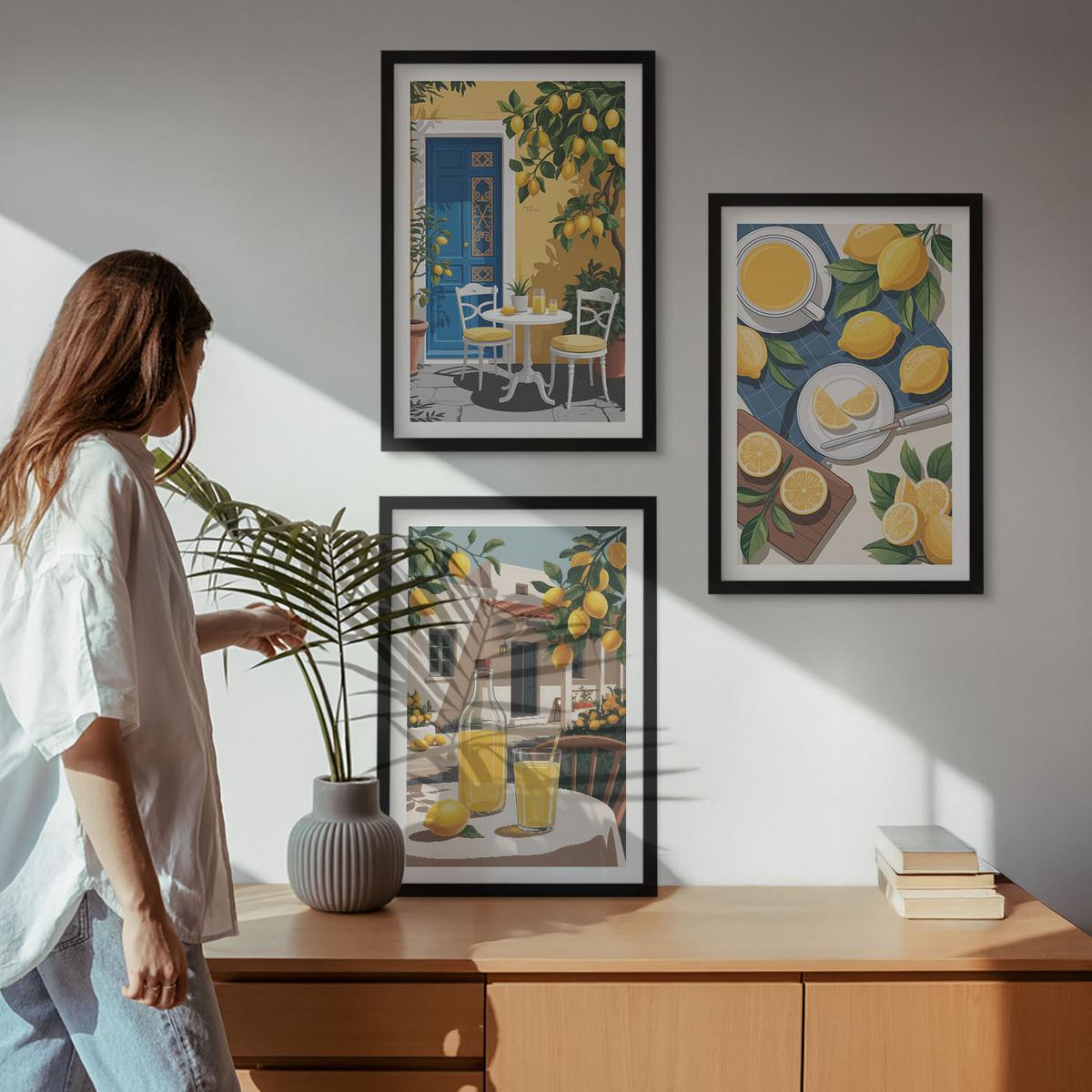 BILDER SET 3er Set - 40x60 cm Schwarzer Rahmen - Patio Sun Limonade - Schwarz, Kunststoff (40/60cm) - TULUP