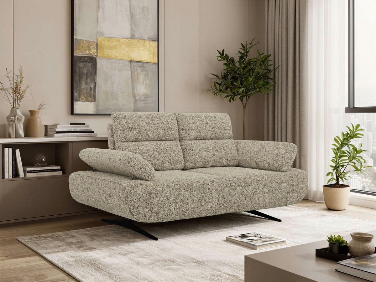2-SITZER SOFA SORAE - Beige Stukture - Beige/Schwarz, Textil/Metall (182/94/107cm) - MKS