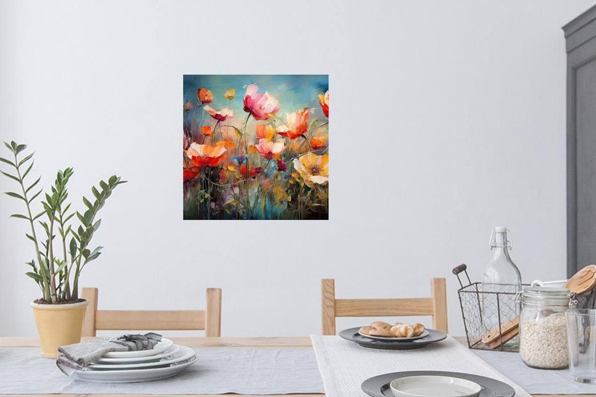 WANDTATTOO Blumen - Aquarell - Kunst - Botanisch - Natur Wanddeko 50x50 cm - Orange, Kunststoff (50/50/0.1cm) - MuchoWow