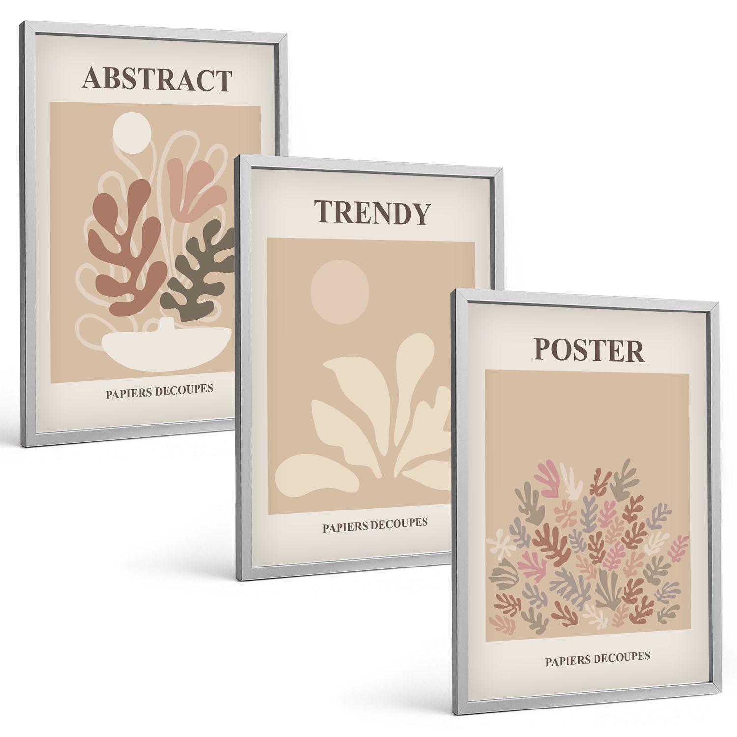 BILDER SET 3er Set - 40x60 cm Silberner Rahmen - Pflanzenmotive beige braun - Silberfarben, Kunststoff (40/60cm) - TULUP