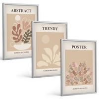 BILDER SET 3er Set - 40x60 cm Silberner Rahmen - Pflanzenmotive beige braun - Silberfarben, Kunststoff (40/60cm) - TULUP