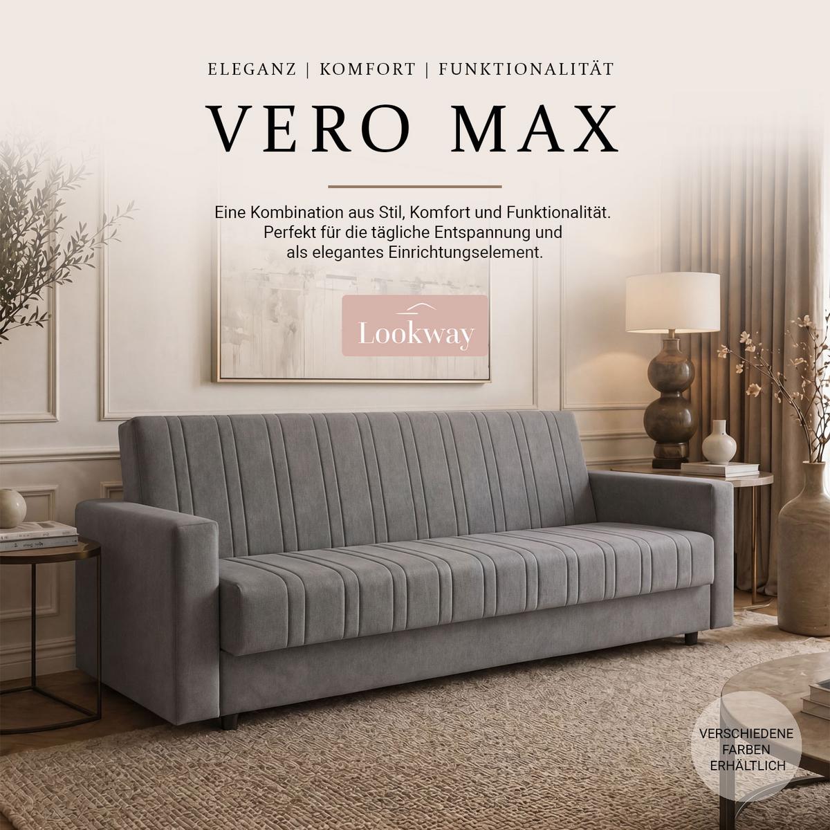 SCHLAFSOFA VERO MAX mit Schlaffunktion Castel 93 - Grau, Textil (191/88/90cm) - Lookway