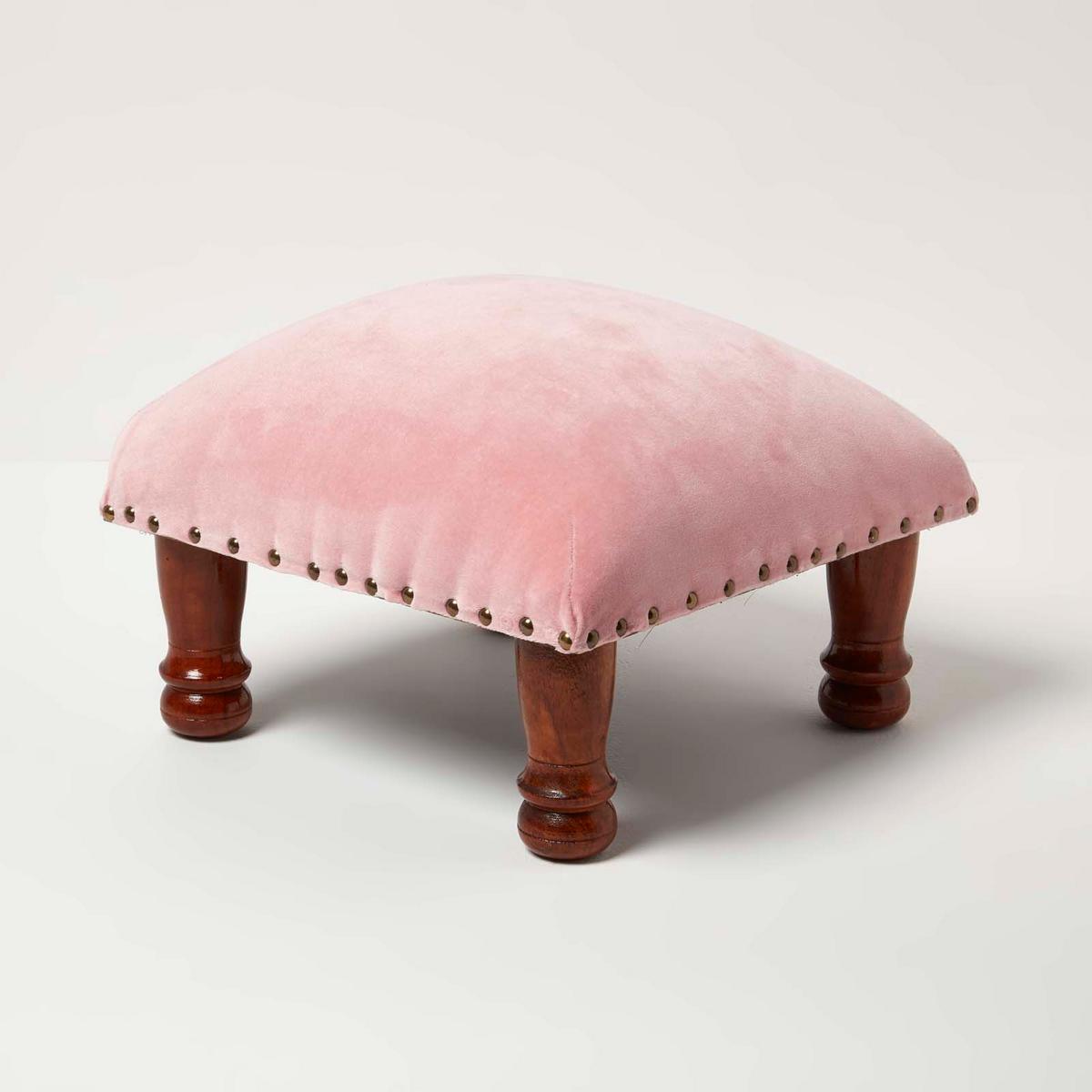 SAMT-HOCKER Mable, rosa mit Holzbeinen, 40/40/25 cm - Rosa, Textil (40/25/40cm) - Homescapes