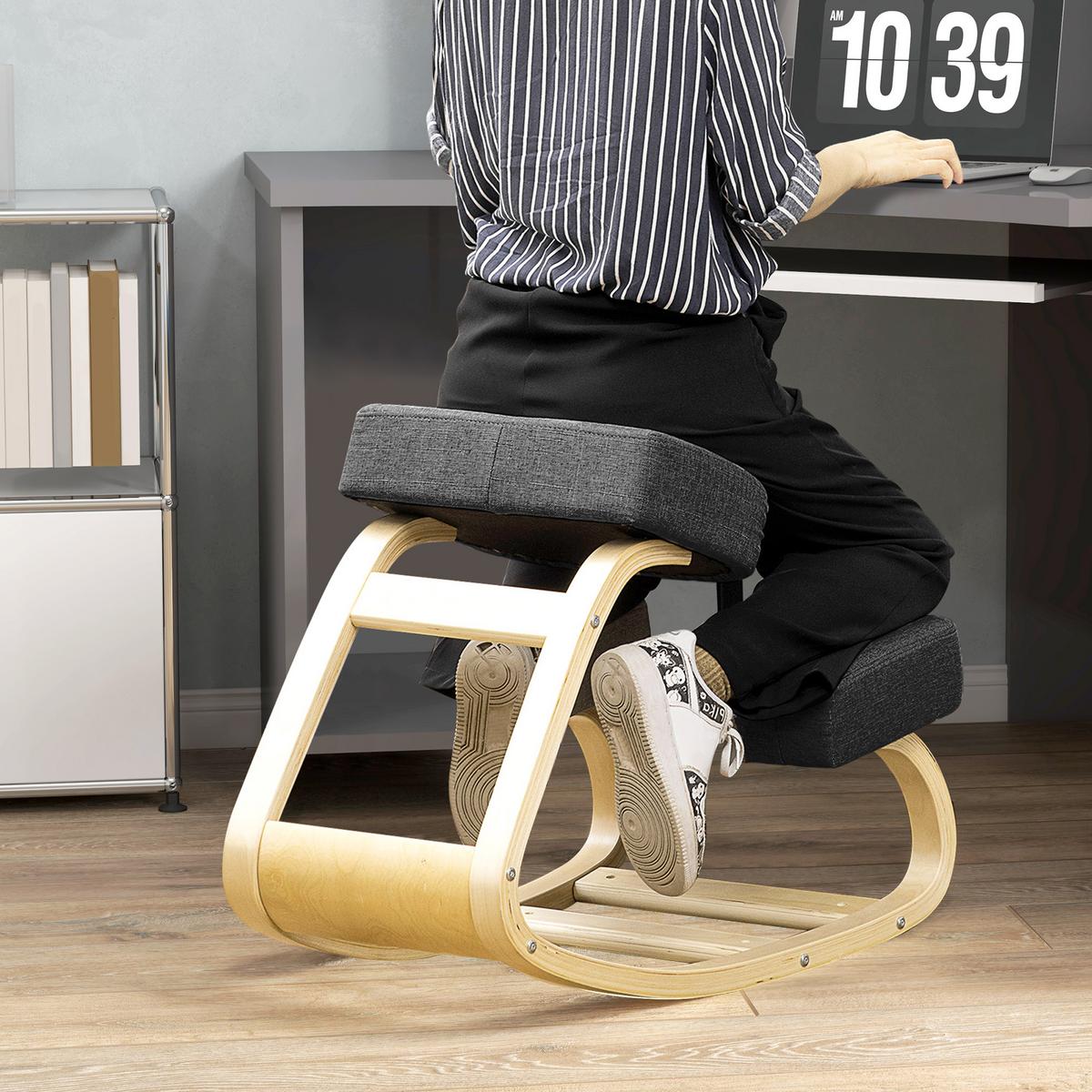 KNIESTUHL, ergonomischer Sitzhocker, Polsterhocker, 120 kg belastbar, Schwarz - Schwarz, Holz/Textil (51/58/69cm) - Vinsetto