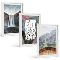 BILDER SET 3er Set - 40x60 cm Weißer Rahmen - Wasserfall Berge Natur Boot - Weiß, Kunststoff (40/60cm) - TULUP